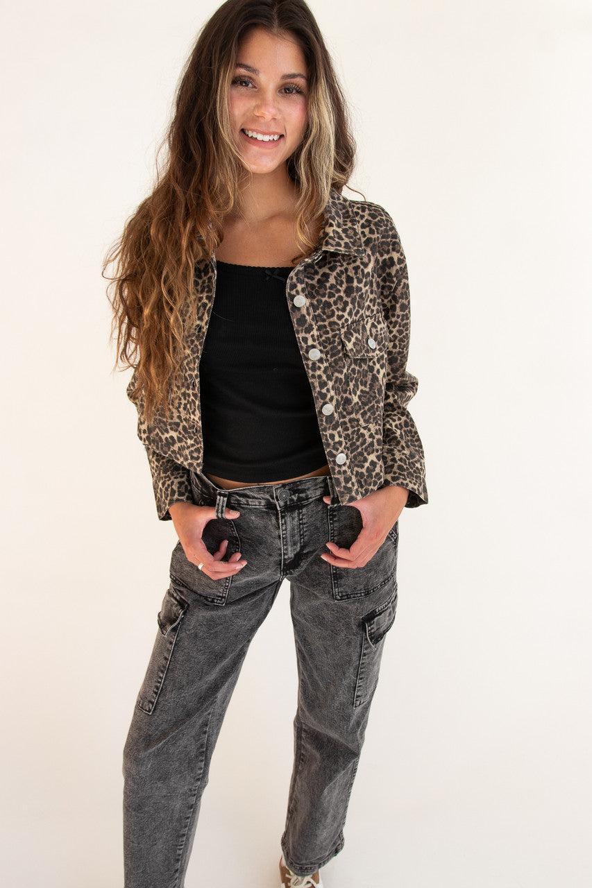 Leopard Cropped Jean Jacket Product Image