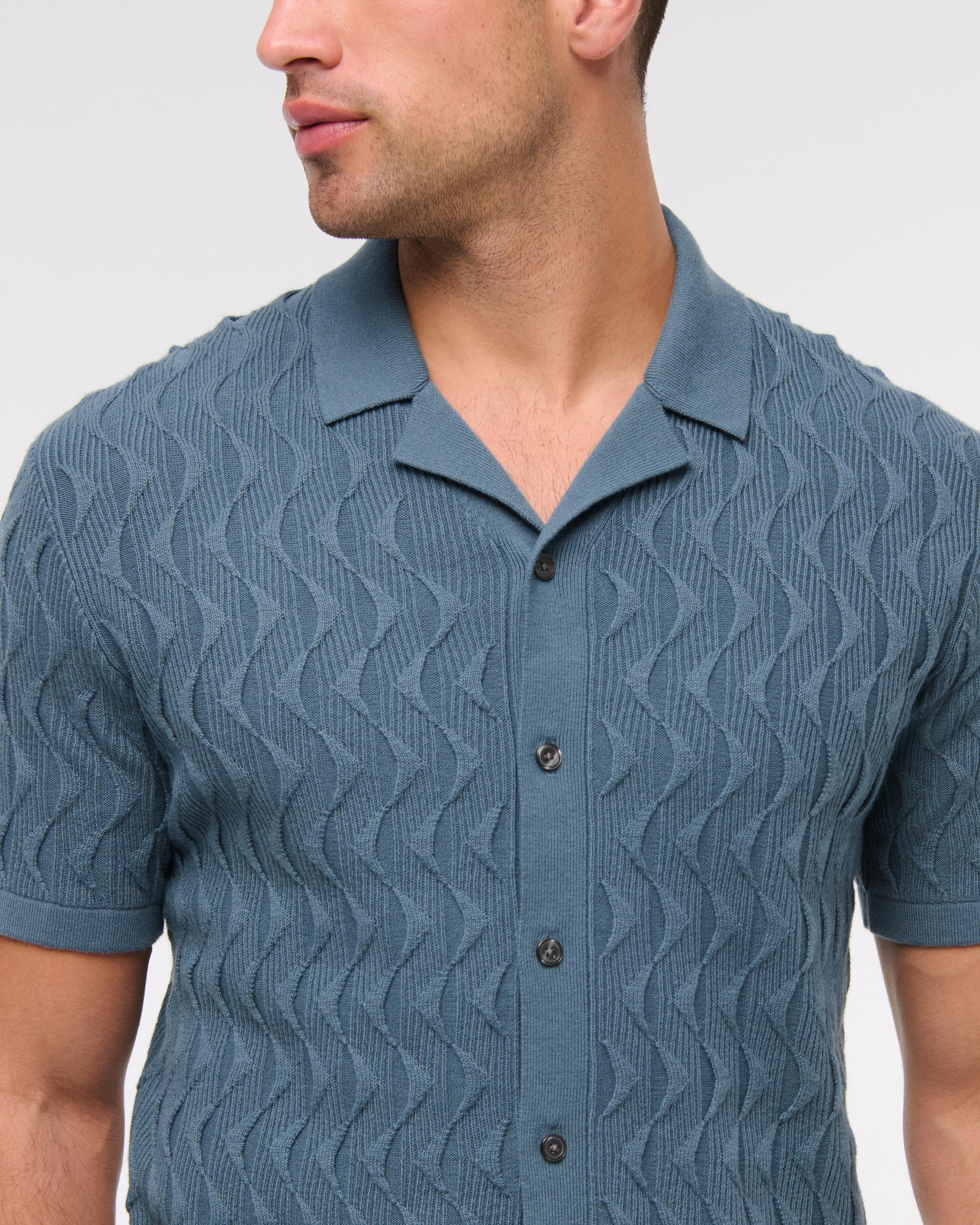 Geometric Stitch Button-Through Sweater Polo Product Image