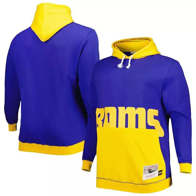 Men's Mitchell & Ness Royal/Gold Los Angeles Rams Big & Tall Big Face Pullover Hoodie, Size: 2XB, Blue Product Image