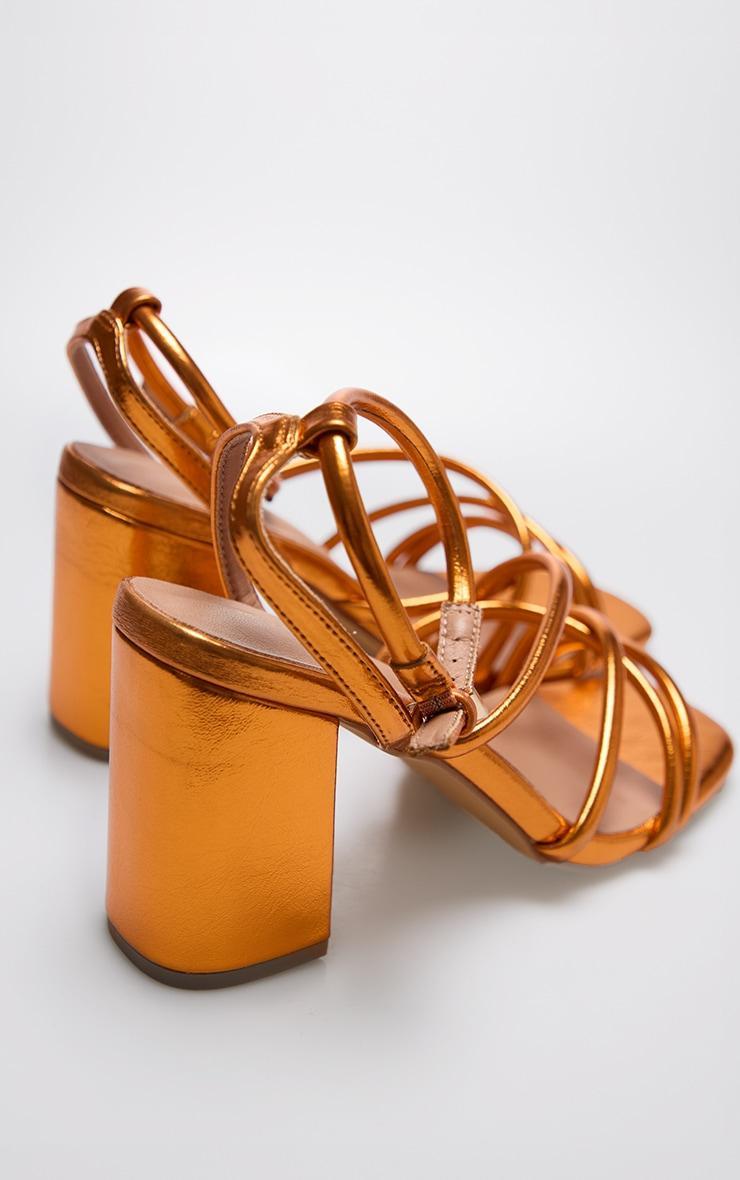 Orange Metallic Pu Round Toe Multi Strap Block Heeled Sandals Product Image