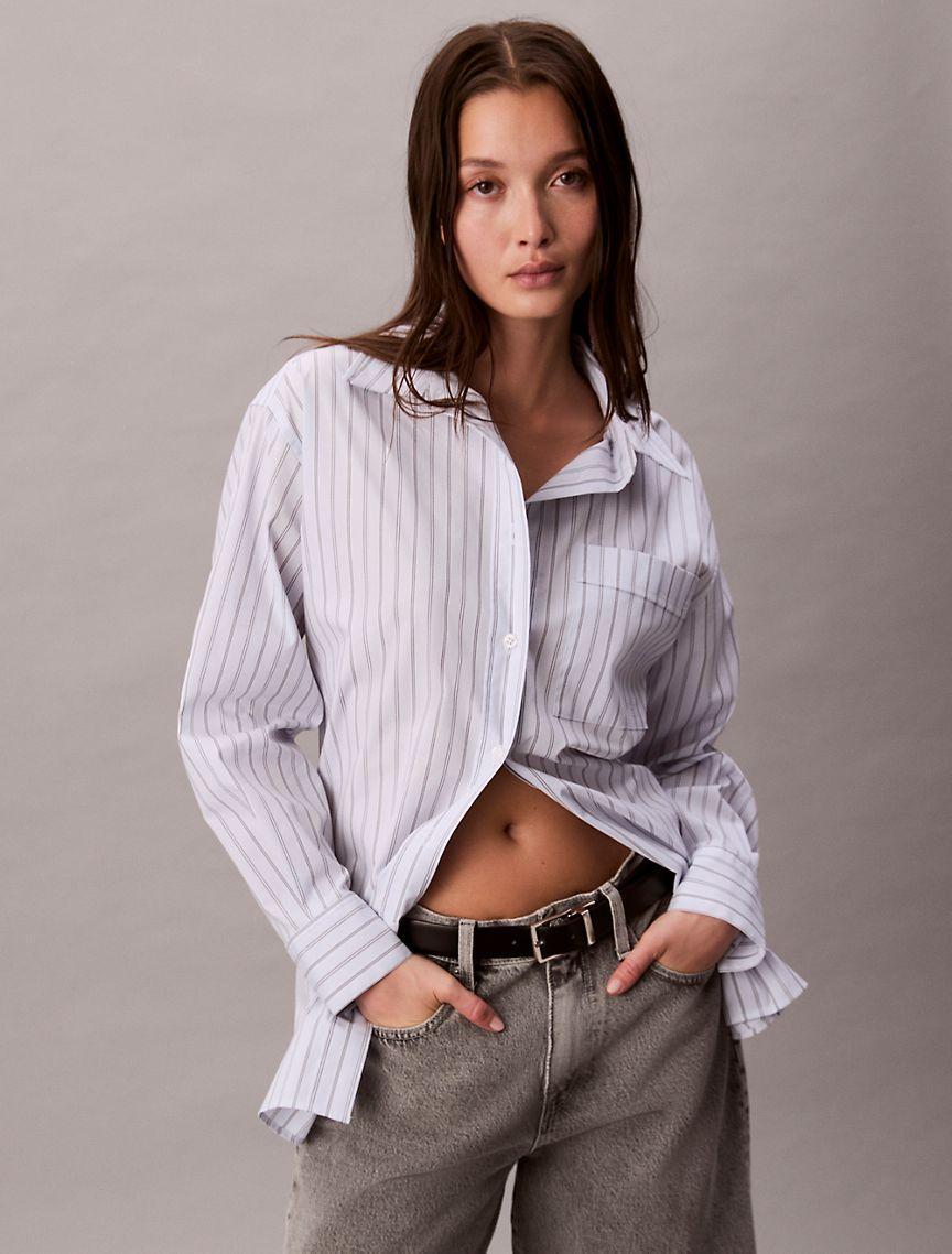 Poplin Striped Relaxed Button-Down Shirt Product Image