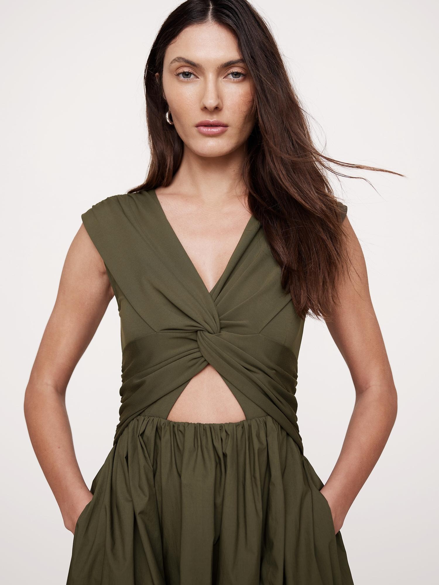 Mixed-Media Cut-Out Midi Dress Product Image