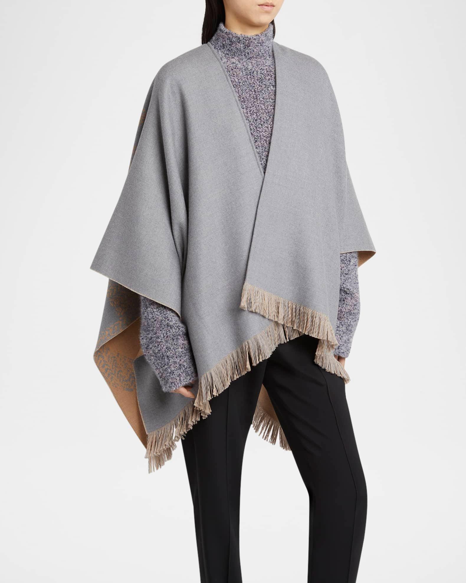 Wool Fringe-Trim Poncho  Product Image
