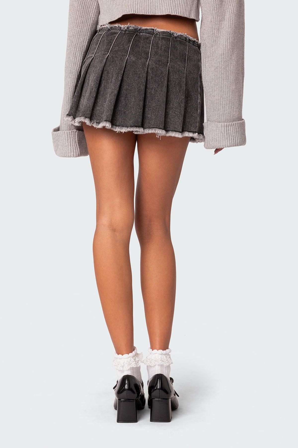 Nalani Washed Denim Pleated Mini Skort Product Image