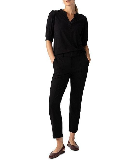 Sanctuary Mixed Media V-Neck Short Sleeve Front Button Tee Product Image