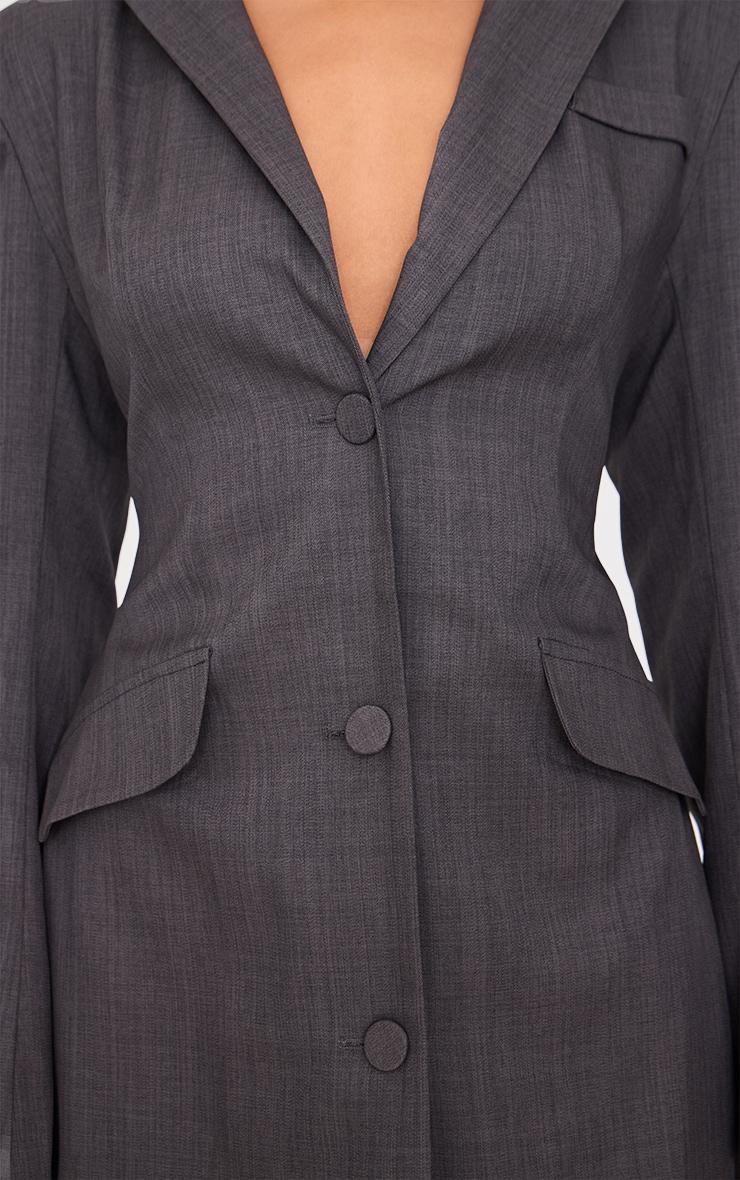 Charcoal Woven Cinched Waist Blazer Dress Product Image