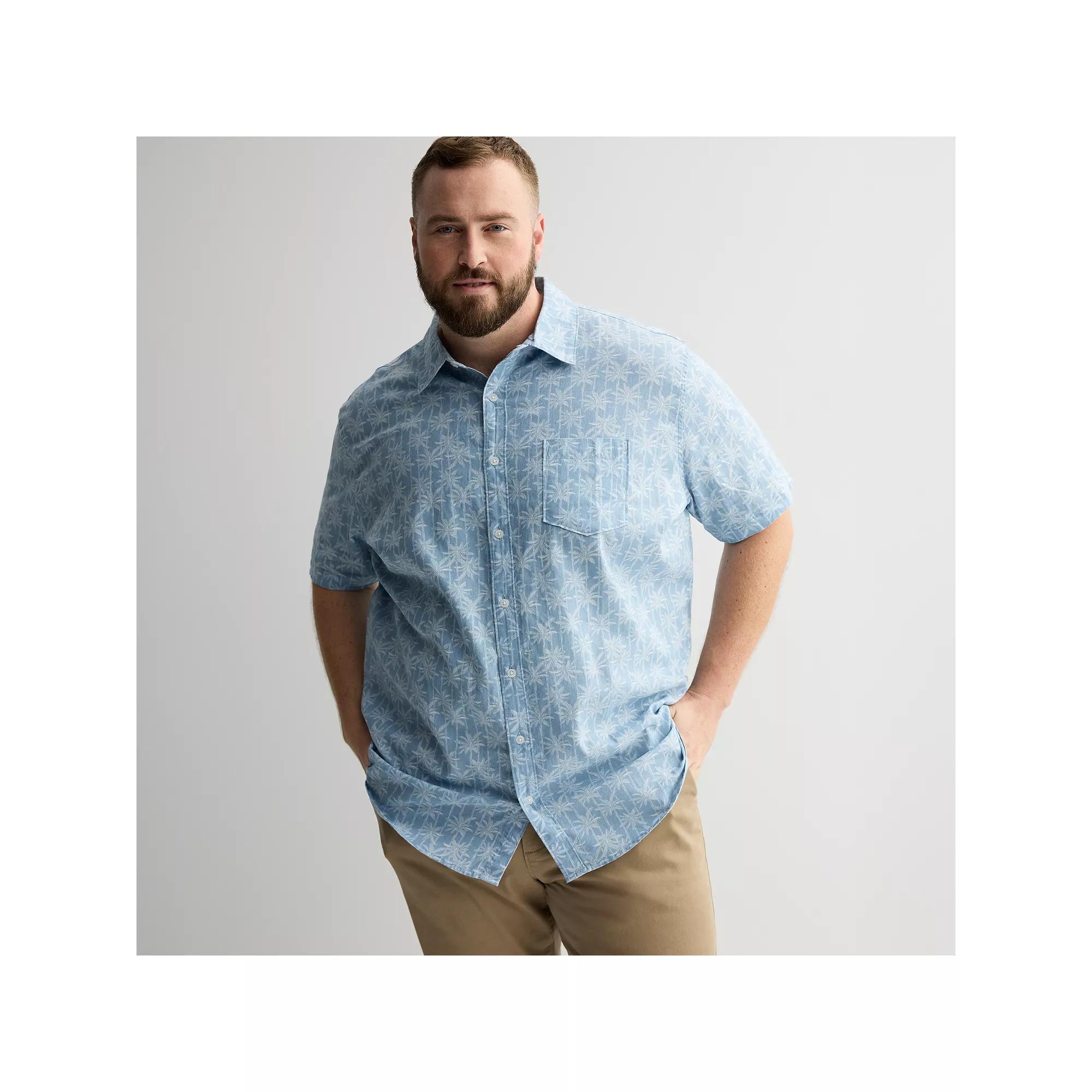Big & Tall Sonoma Goods For Life® Short Sleeve Perfect Length Linen Shirt, Men's, Size: 4XB, Lt Blue Tropic Palm Product Image