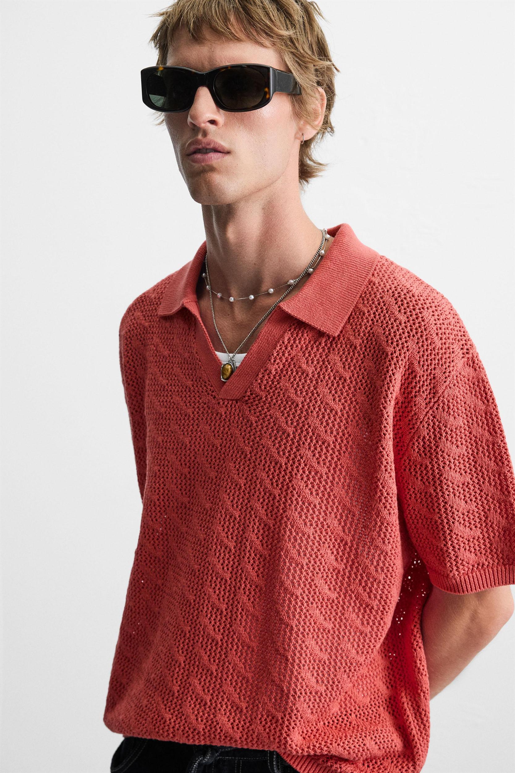 OPEN STITCH KNIT POLO SHIRT Product Image
