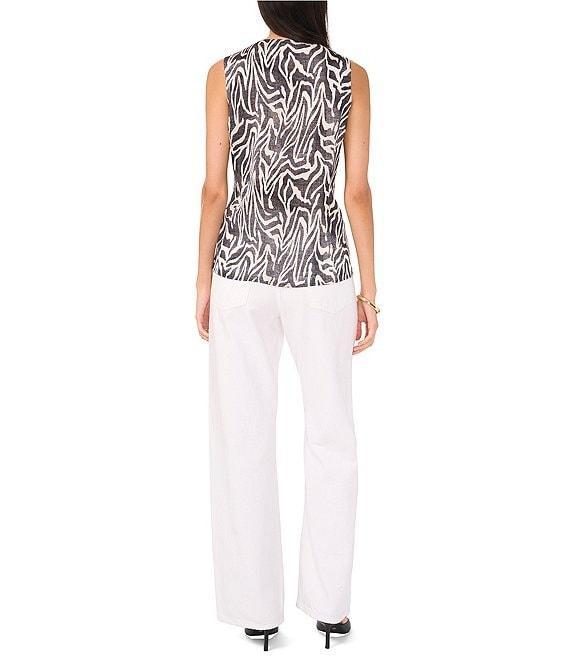 Vince Camuto Satin Zebra Print V-Neck Sleeveless Ruffle Front Blouse Product Image