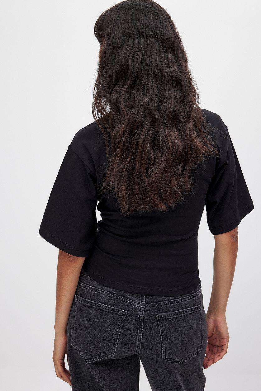 Funnel Neck Shaped Cotton T-shirt Product Image