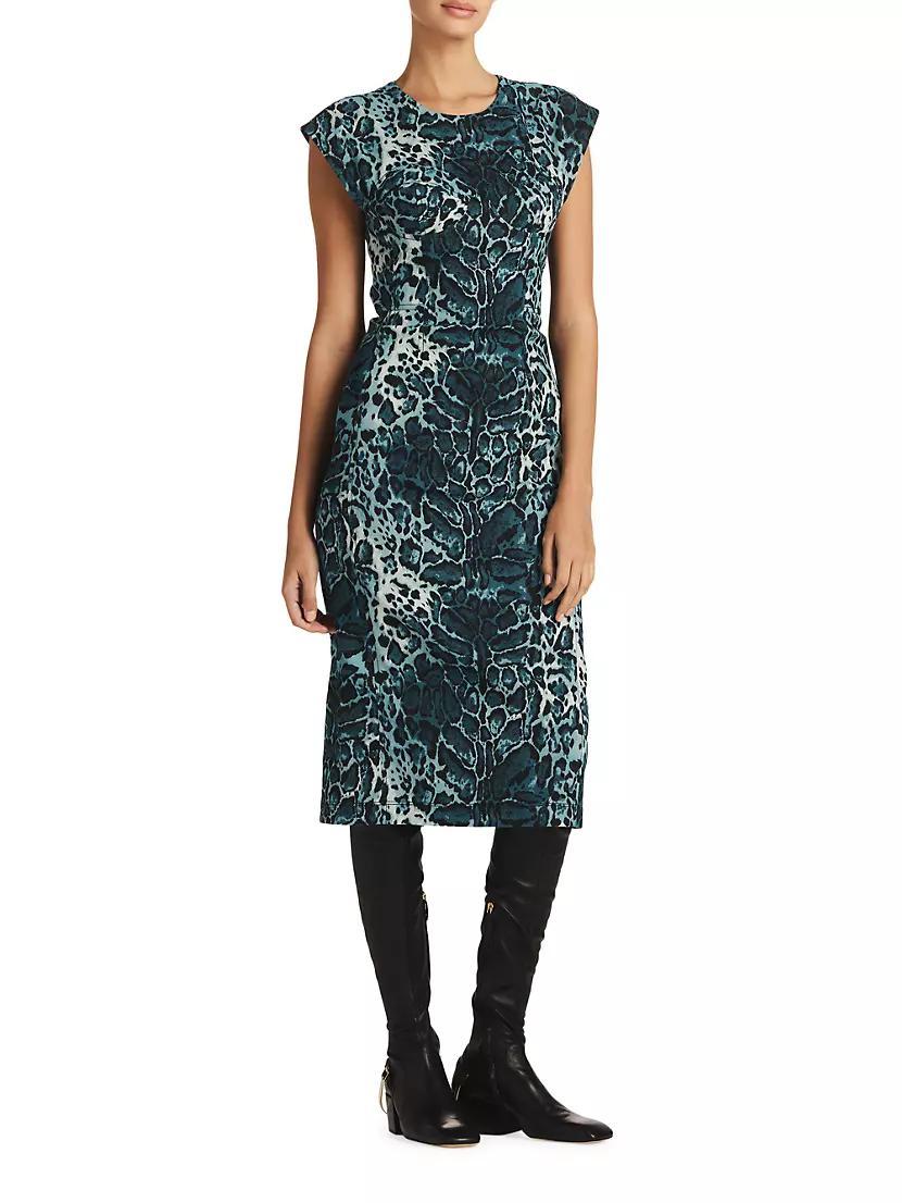 Leopard-Print Jacquard Sheath Dress Product Image