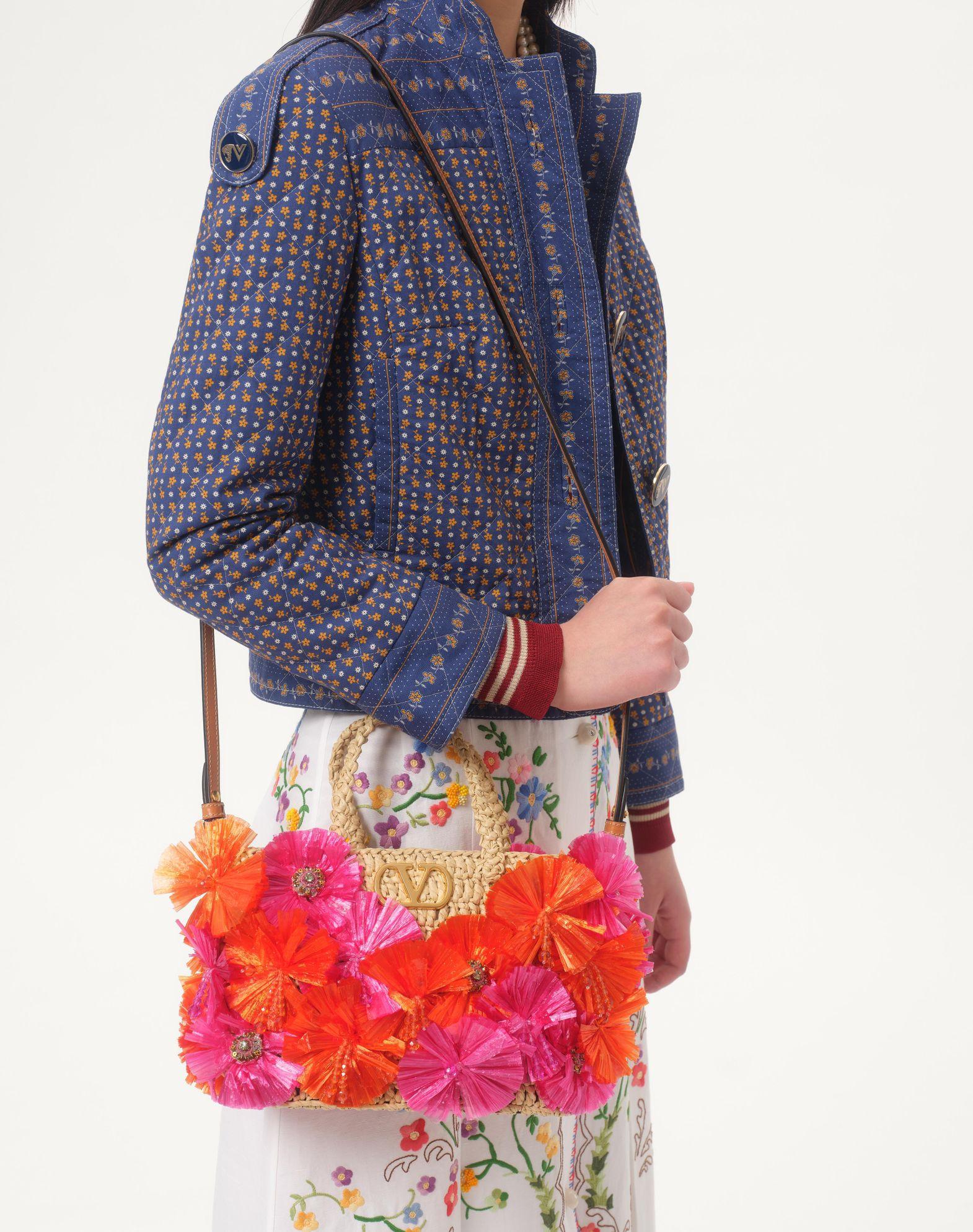 Small Raffia Shopping Bag With Flowers And Beads Product Image