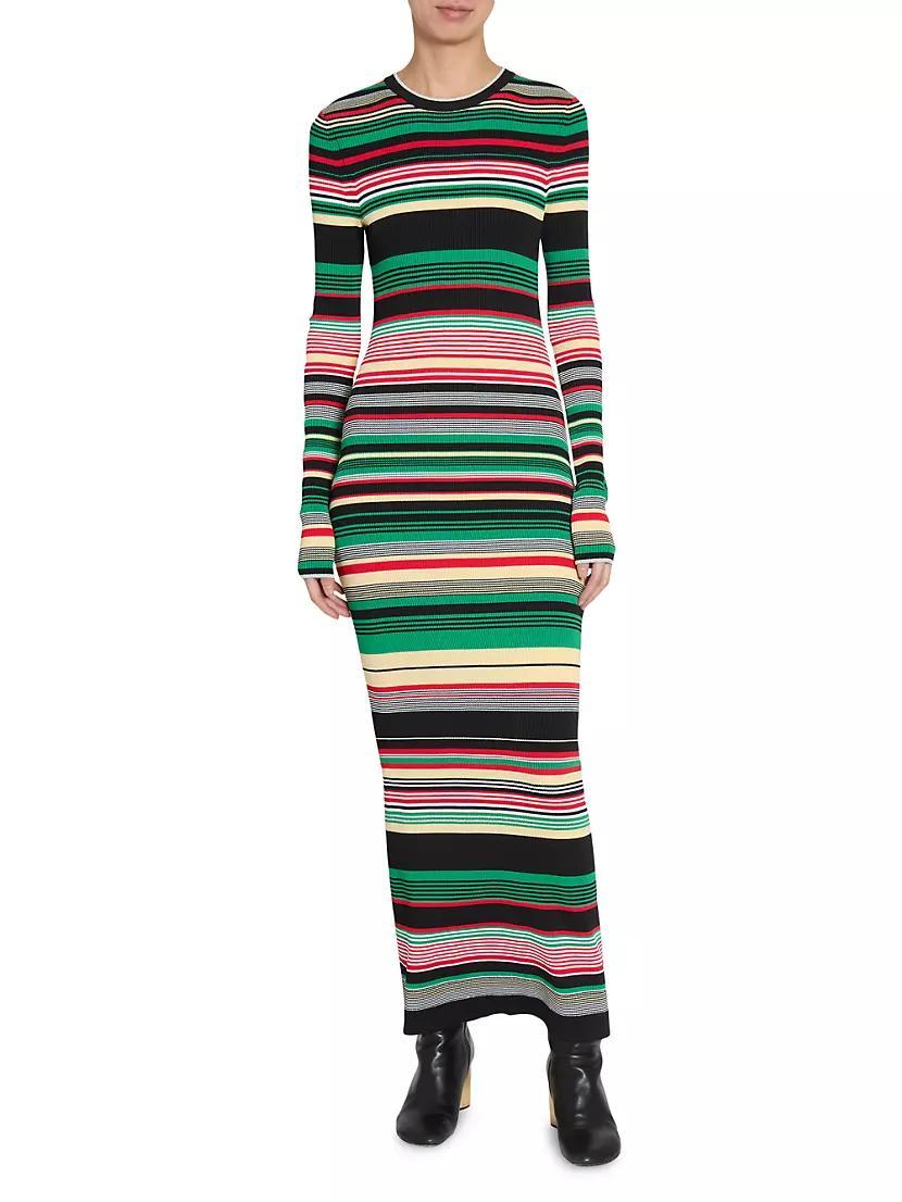 Striped Rib-Knit Maxi Dress Product Image