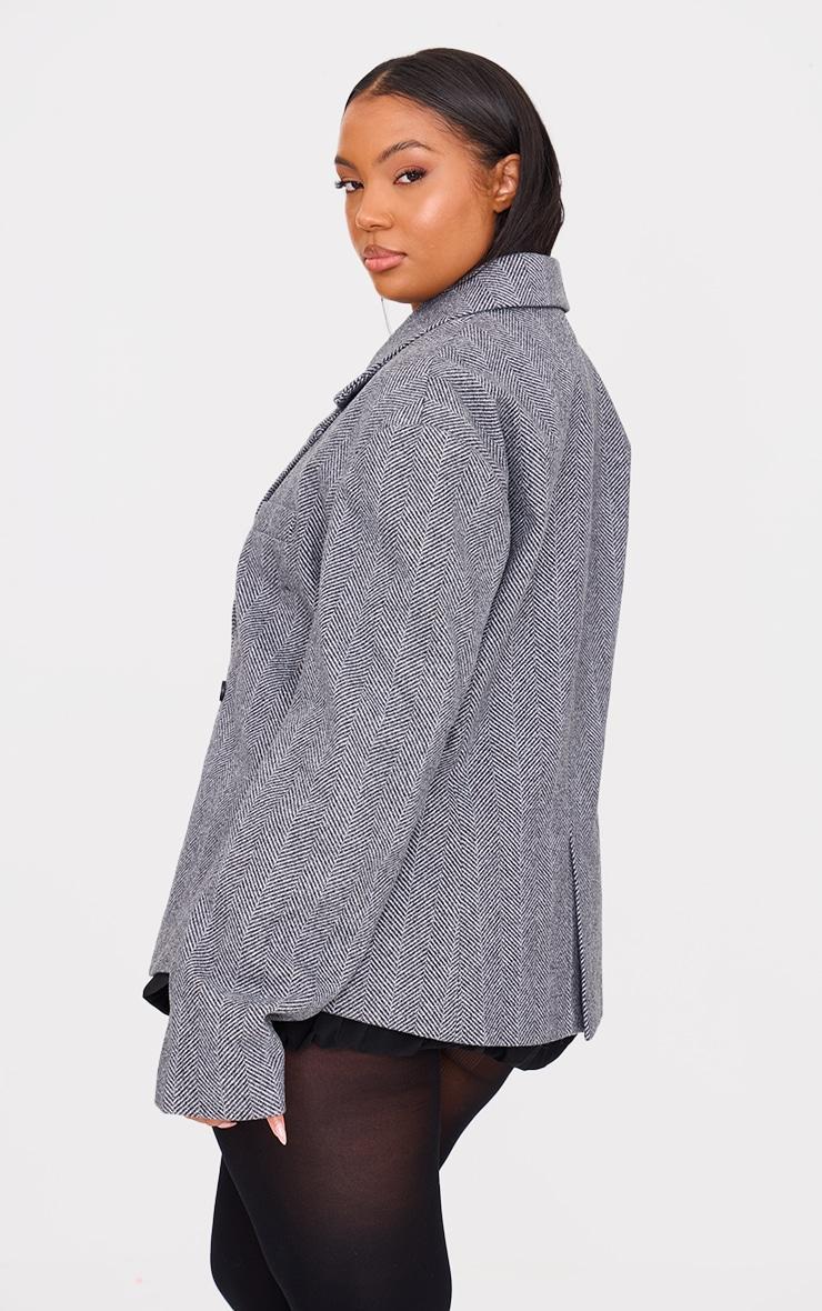 Plus Grey Oversized Check Wool Look Blazer Product Image