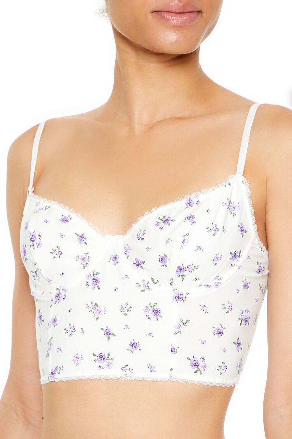 Lace-Trim Rose Print Corset Bra | Forever 21 Product Image