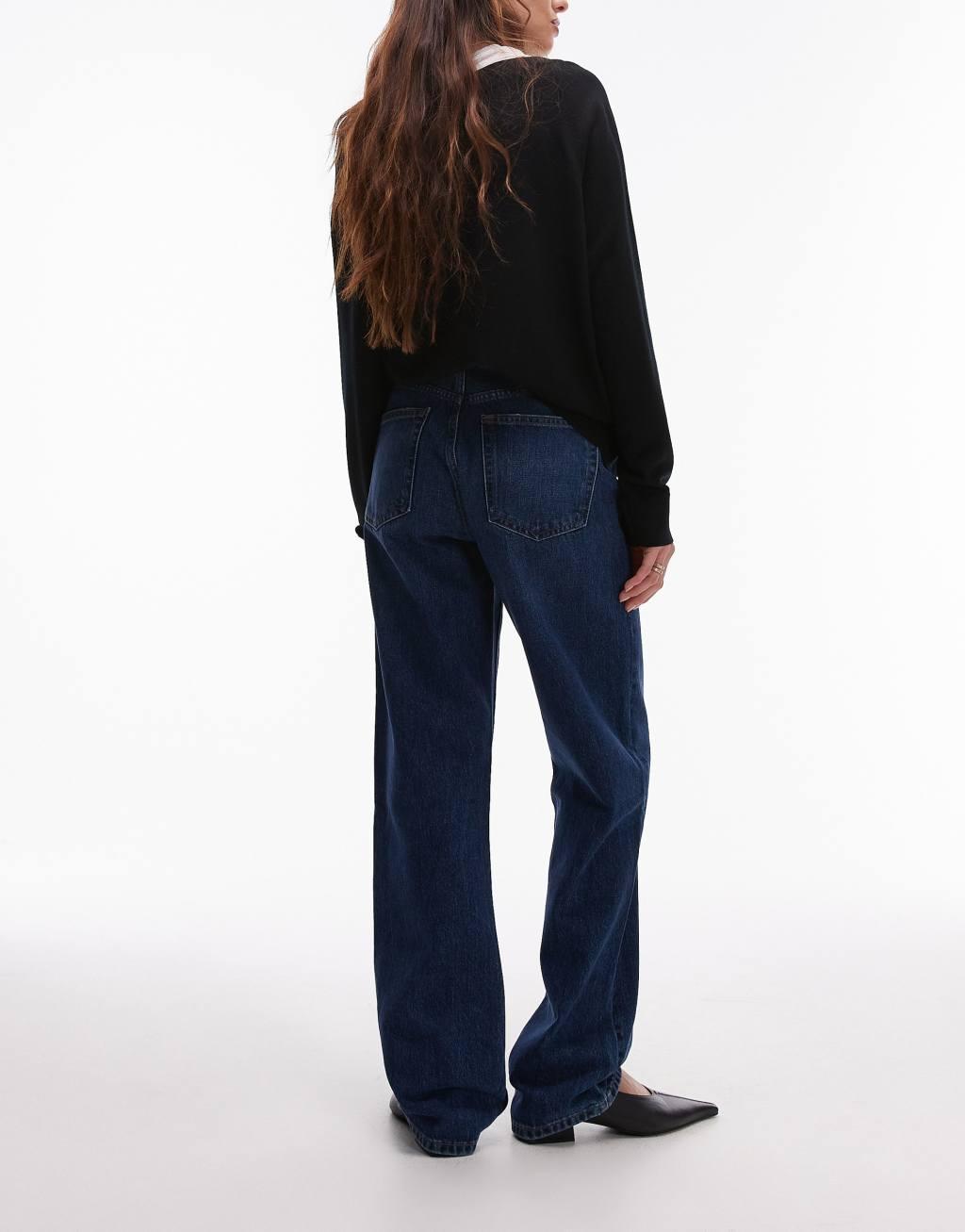 Topshop Kort high rise straight jeans in rich blue Product Image