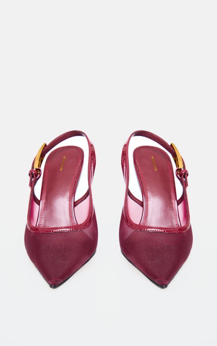 Burgundy Mesh Gold Buckle Point Toe Court Heels Product Image