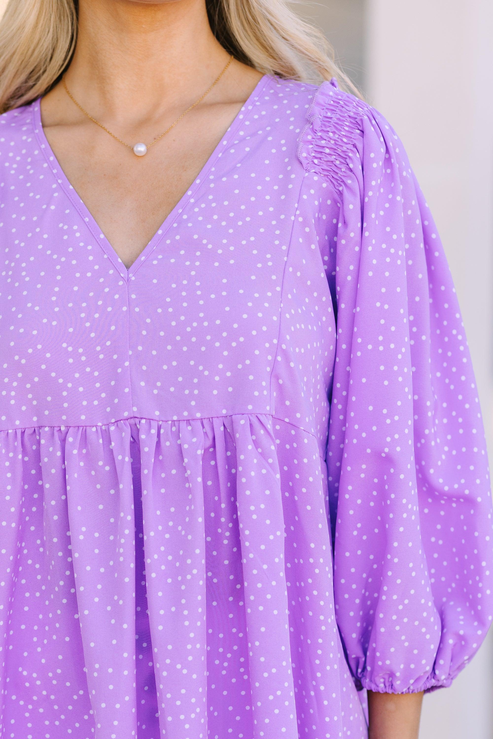 Feeling Wild Purple Polka Dot Tunic Female Product Image