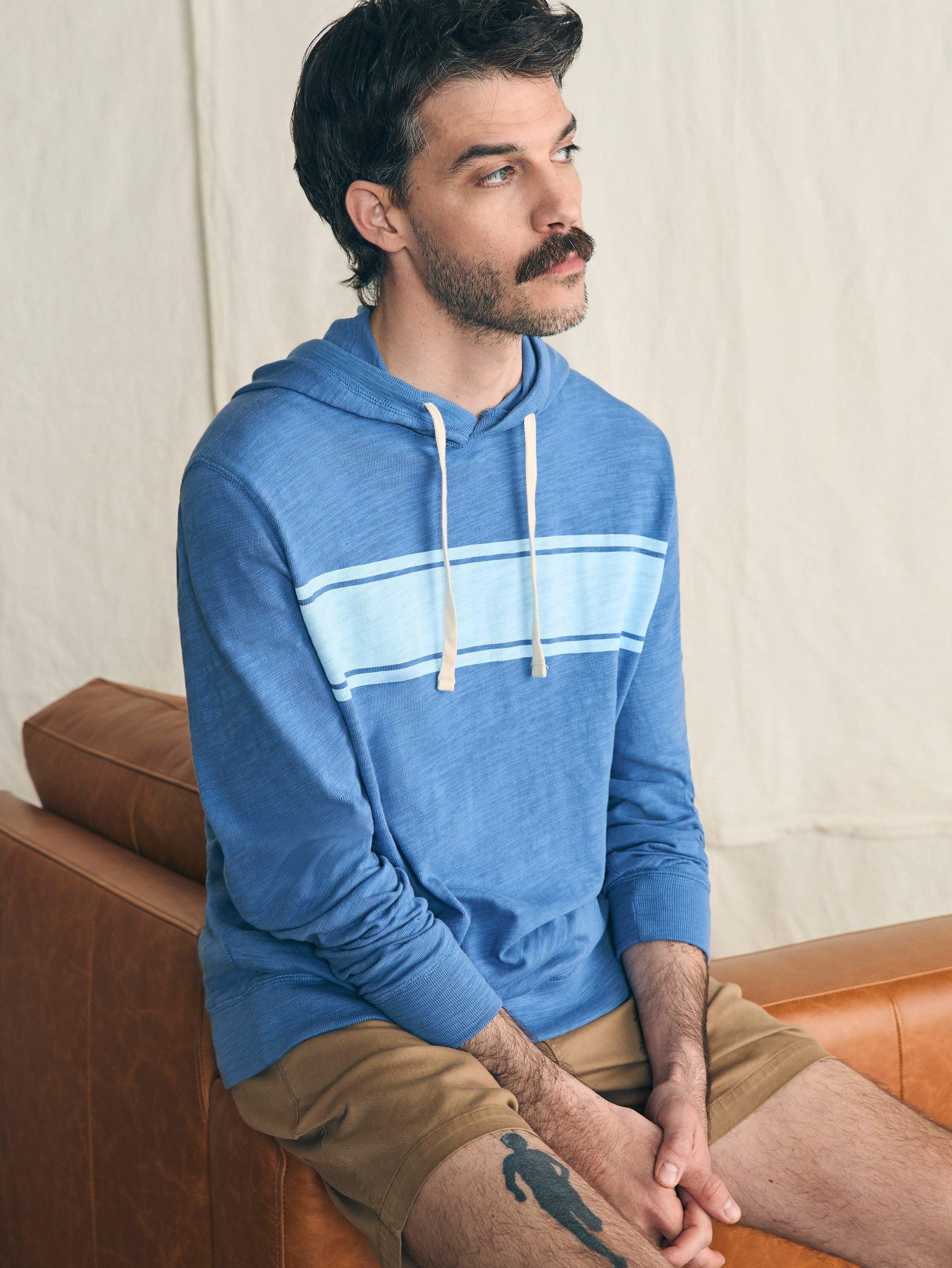 Sunwashed Slub Hoodie - Blue Horizon Surf Stripe Male Product Image