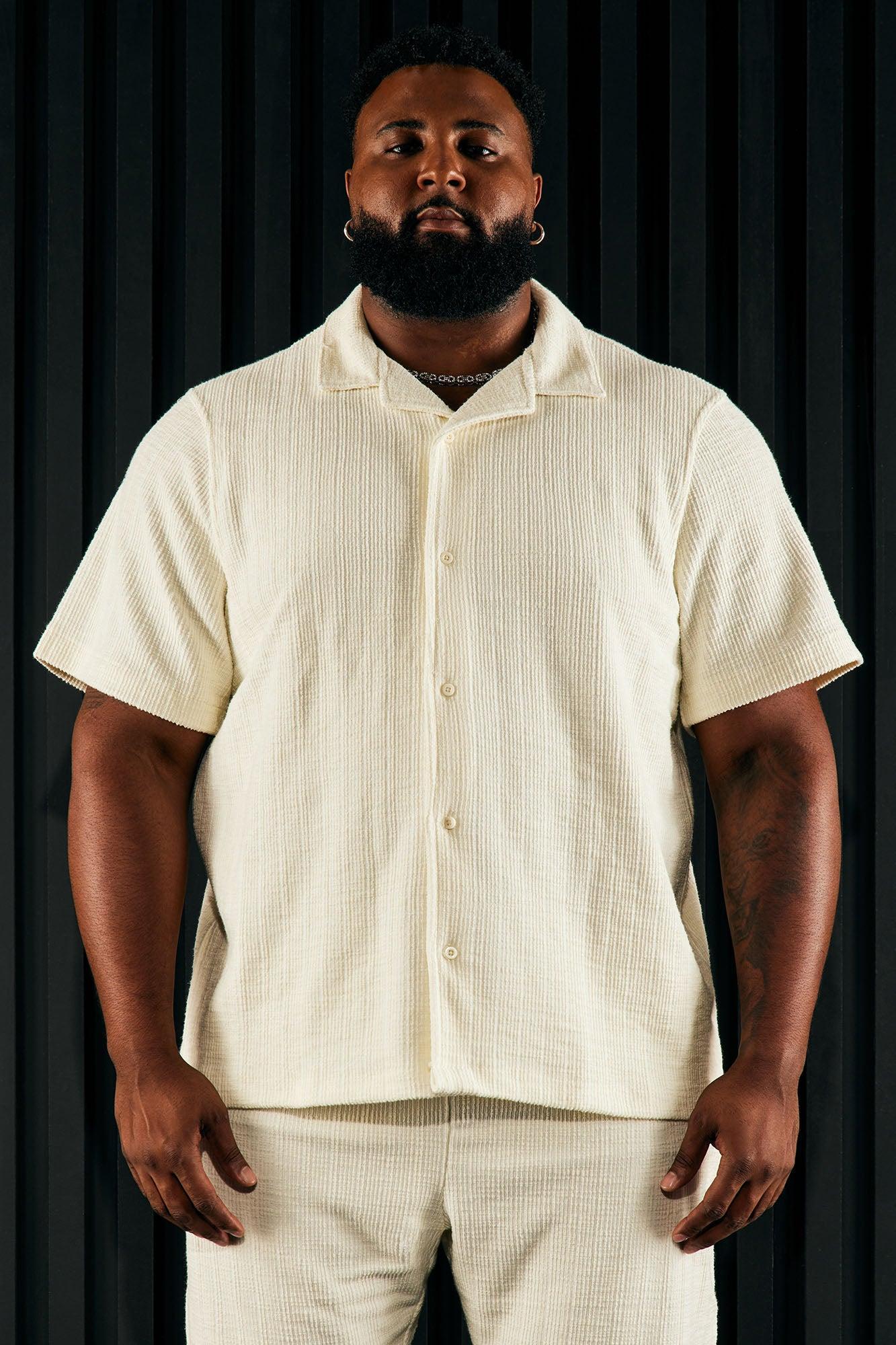 Dean Textured Short Sleeve Button Up Shirt - Cream Product Image