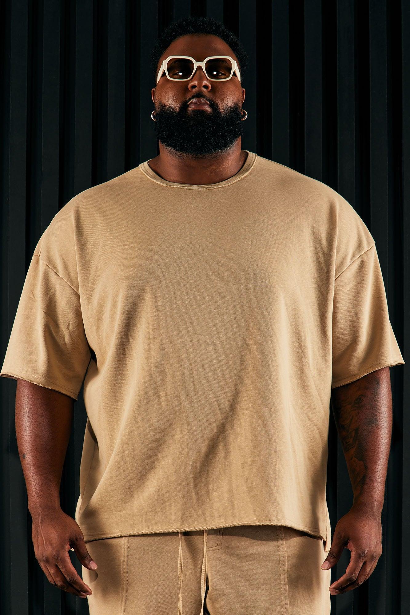 I Like How It Looks Oversized Terry Short Sleeve Tee - Tan Product Image
