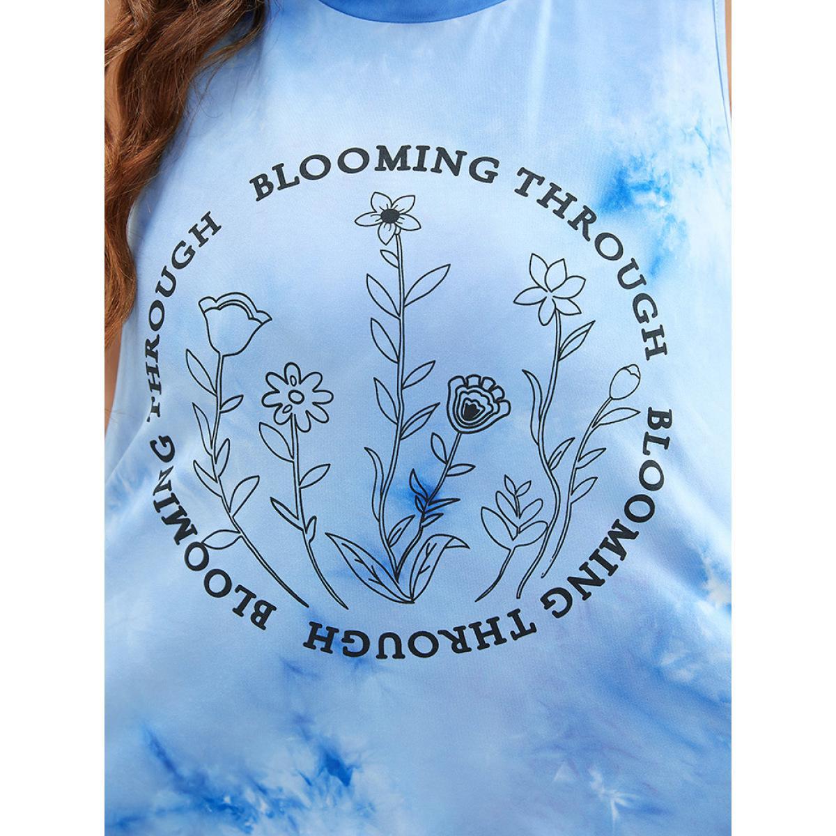 Plus Size Floral & letter Print Asymmetrical Hem Tie Dye Tank Top Women LightBlue Casual Printed Dailywear Tank Tops Camis BloomChic 18-20/2X Product Image