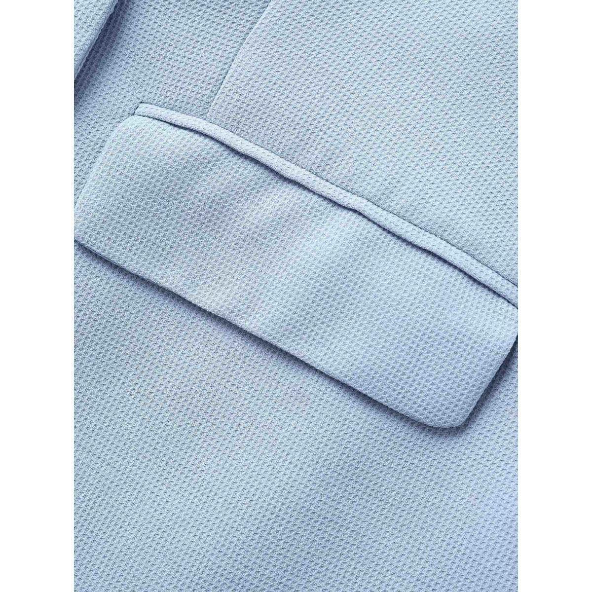 Plus Size Suit Collar Flap Pocket Back Slit Blazer LightBlue Women Everyday Button Sleeve Elbow-length sleeve Suit Collar 12/L Open pocket with flap Elegant Blazers BloomChic Product Image