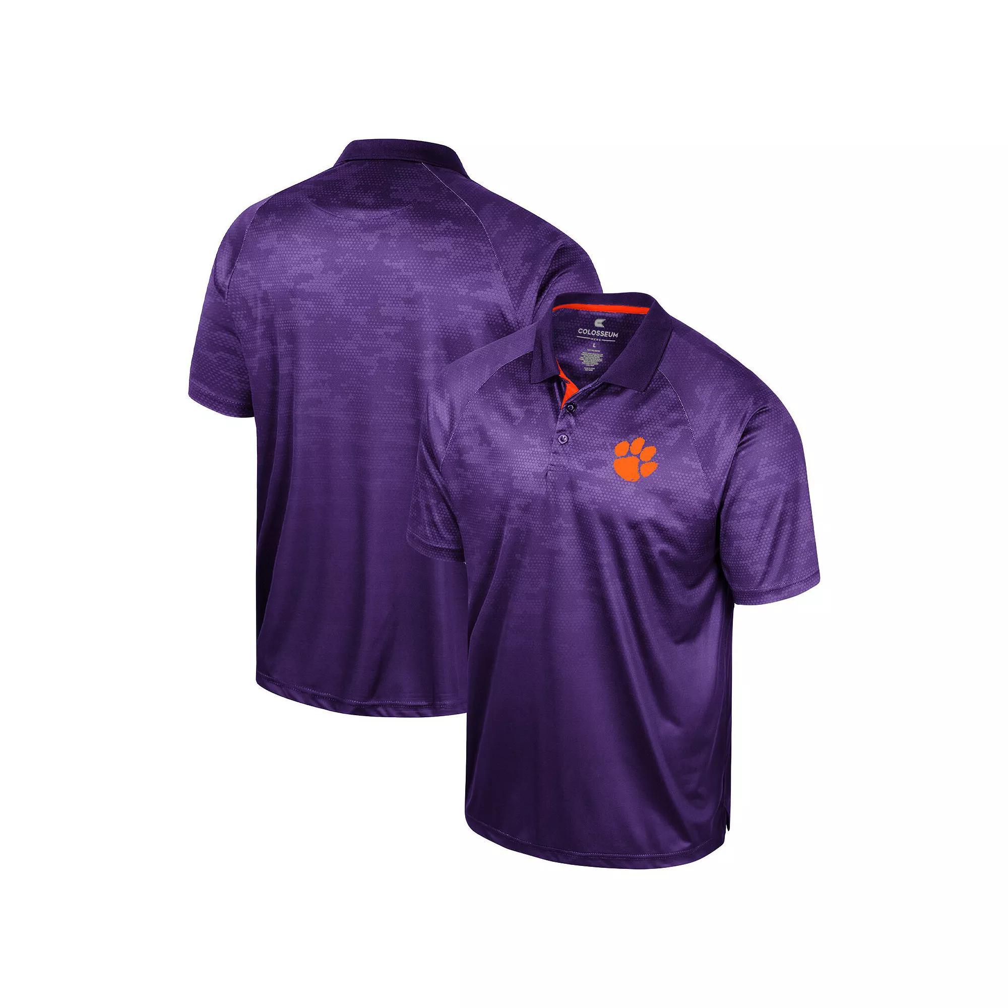 Men's Colosseum Purple Clemson Tigers Honeycomb Raglan Polo,  Product Image