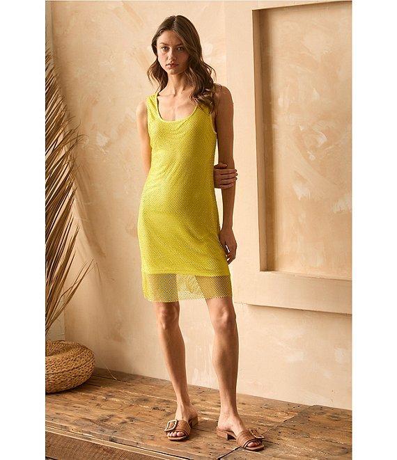 Skies Are Blue Rhinestone Mesh Scoop Neck Sleeveless Tank Mini Dress Product Image