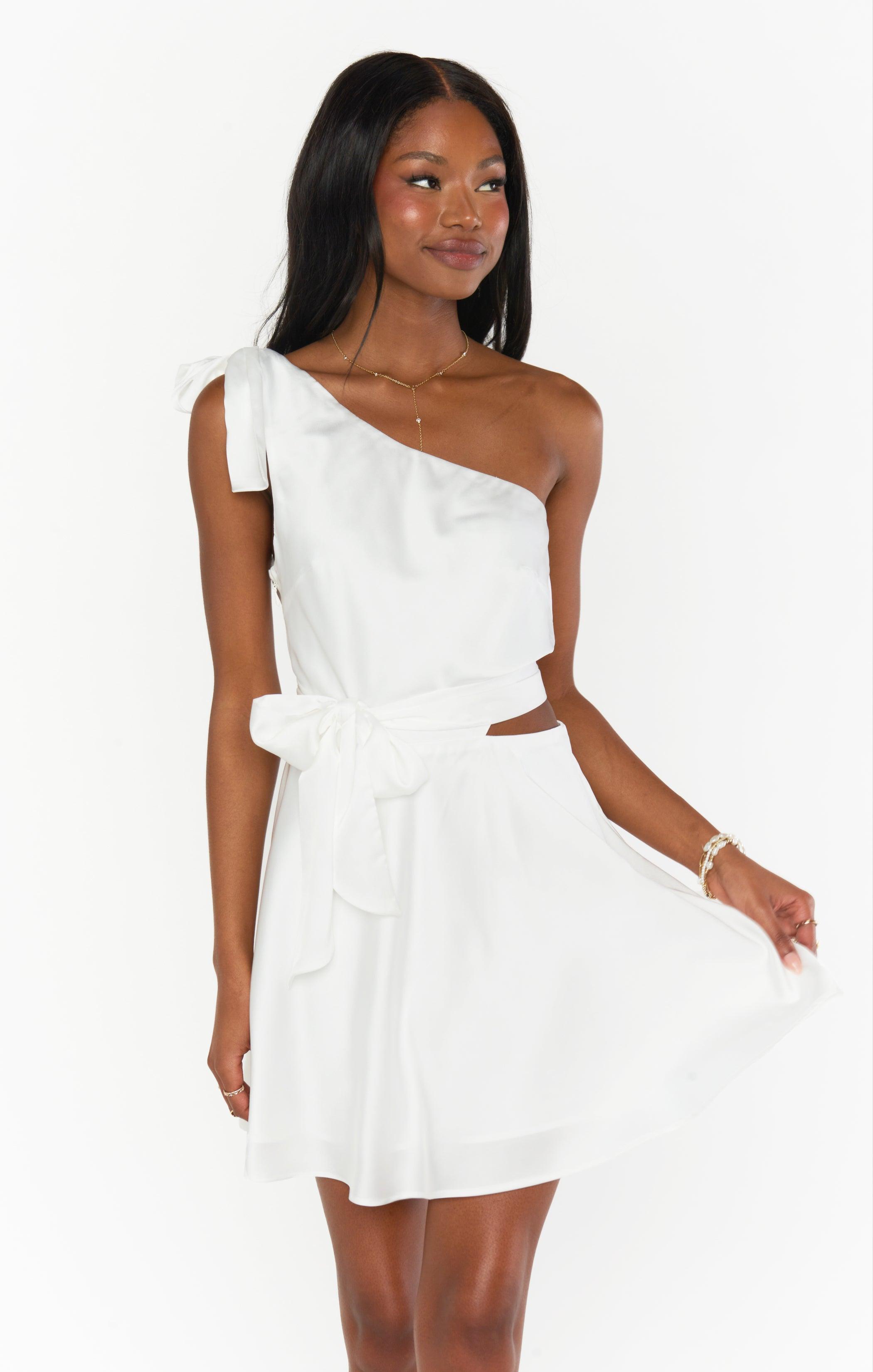 Betsy Bow Mini Dress ~ Ivory Luxe Satin Product Image