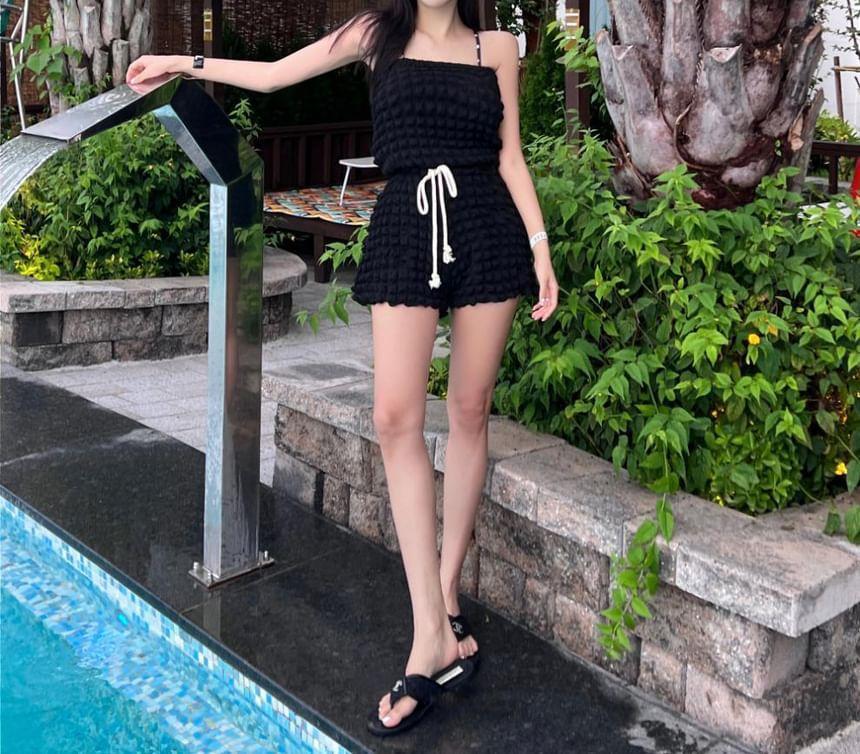 Strapless Plain Drawstring Waist Romper Product Image