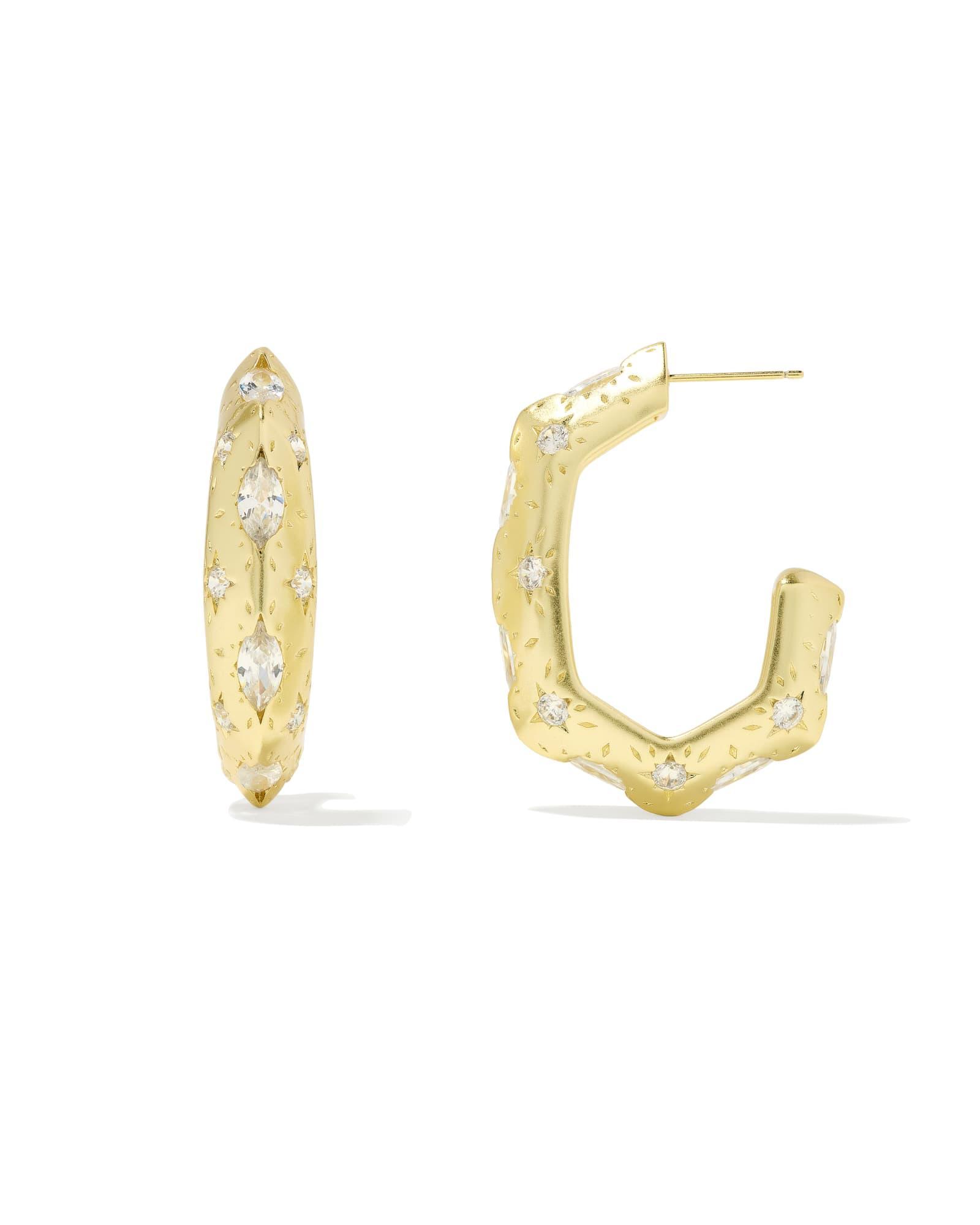 Holland Gold Hoop Earrings in White CZ Product Image