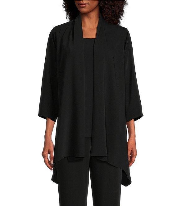 Caroline Rose Matte Crepe Open Front Side Drape 3/4 Sleeve Jacket Product Image