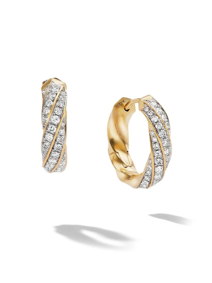 Womens Cable Edge Huggie Hoop Earrings In 18K Yellow Gold With Pav Diamonds Product Image