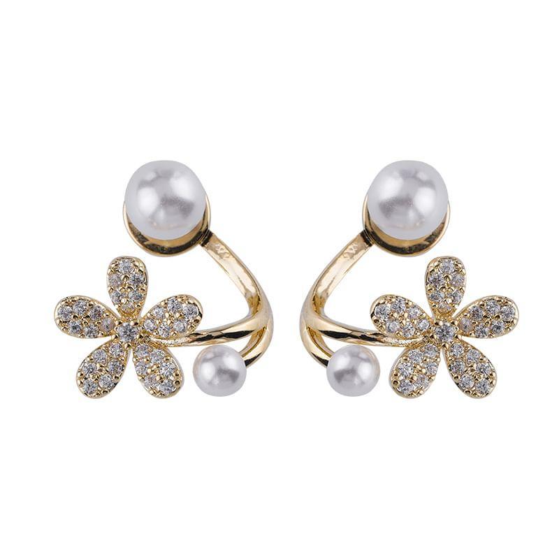 Floral Rhinestone Faux Pearl Alloy Ear Jacket Product Image