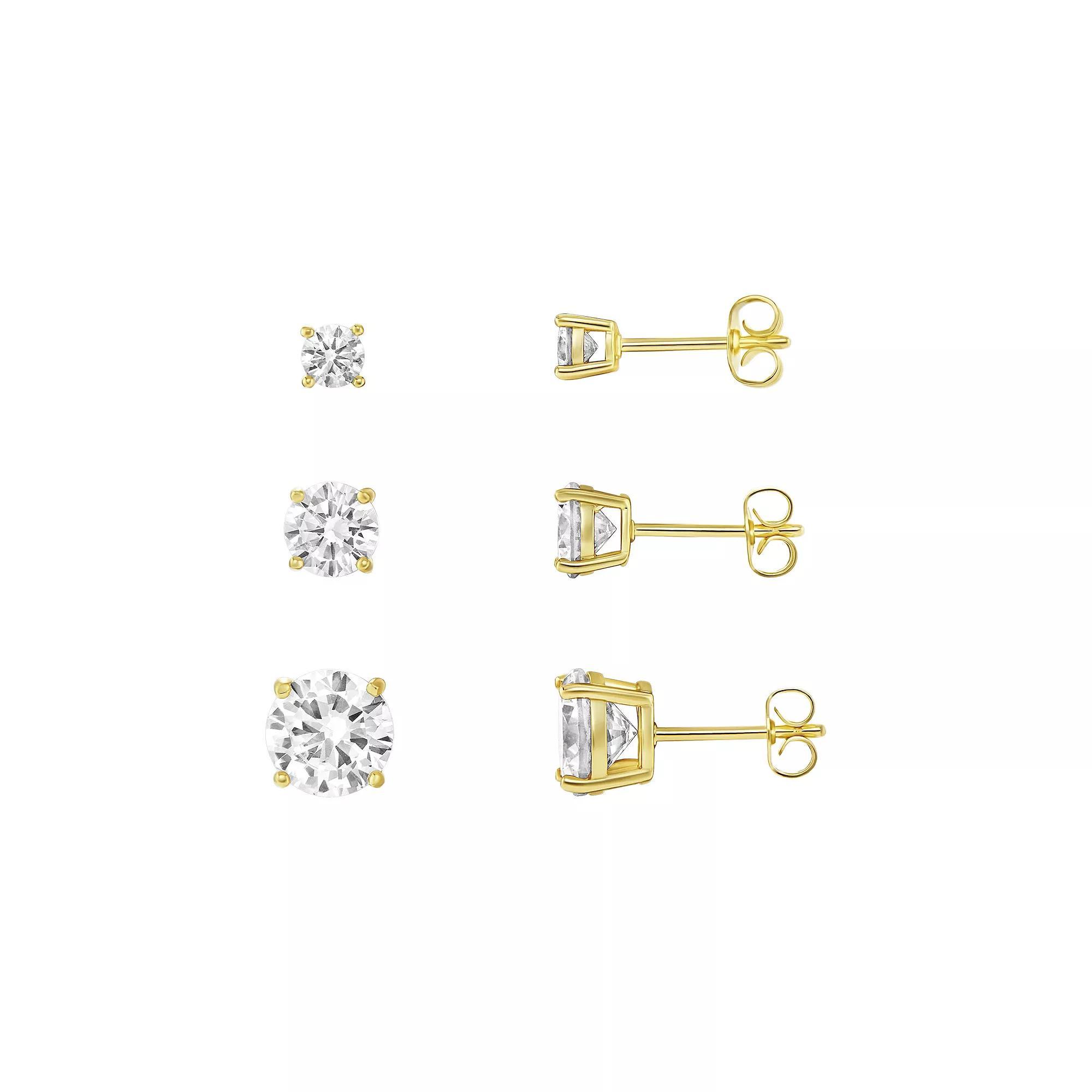 PRIMROSE 3-Pair Cubic Zirconia Stud Earring Set, Women's, Gold Tone Product Image