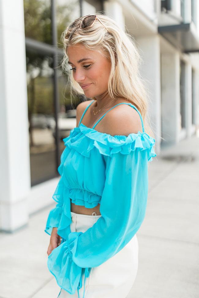 Big Dreams Aqua Ruffle Trim Blouse FINAL SALE Product Image