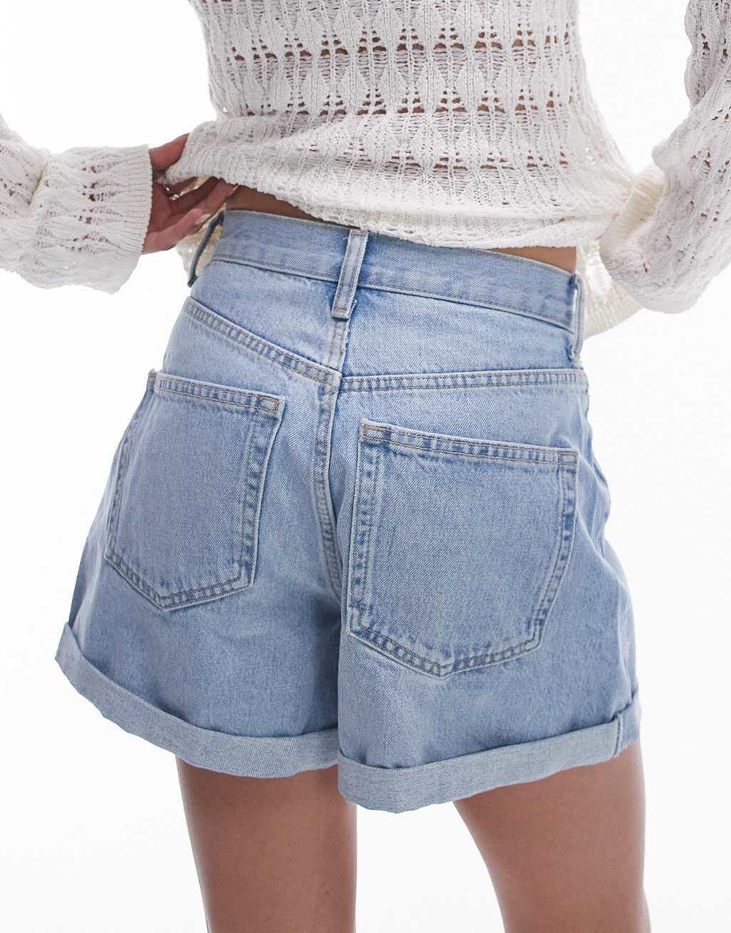 Topshop denim roll hem shorts in bleach Product Image