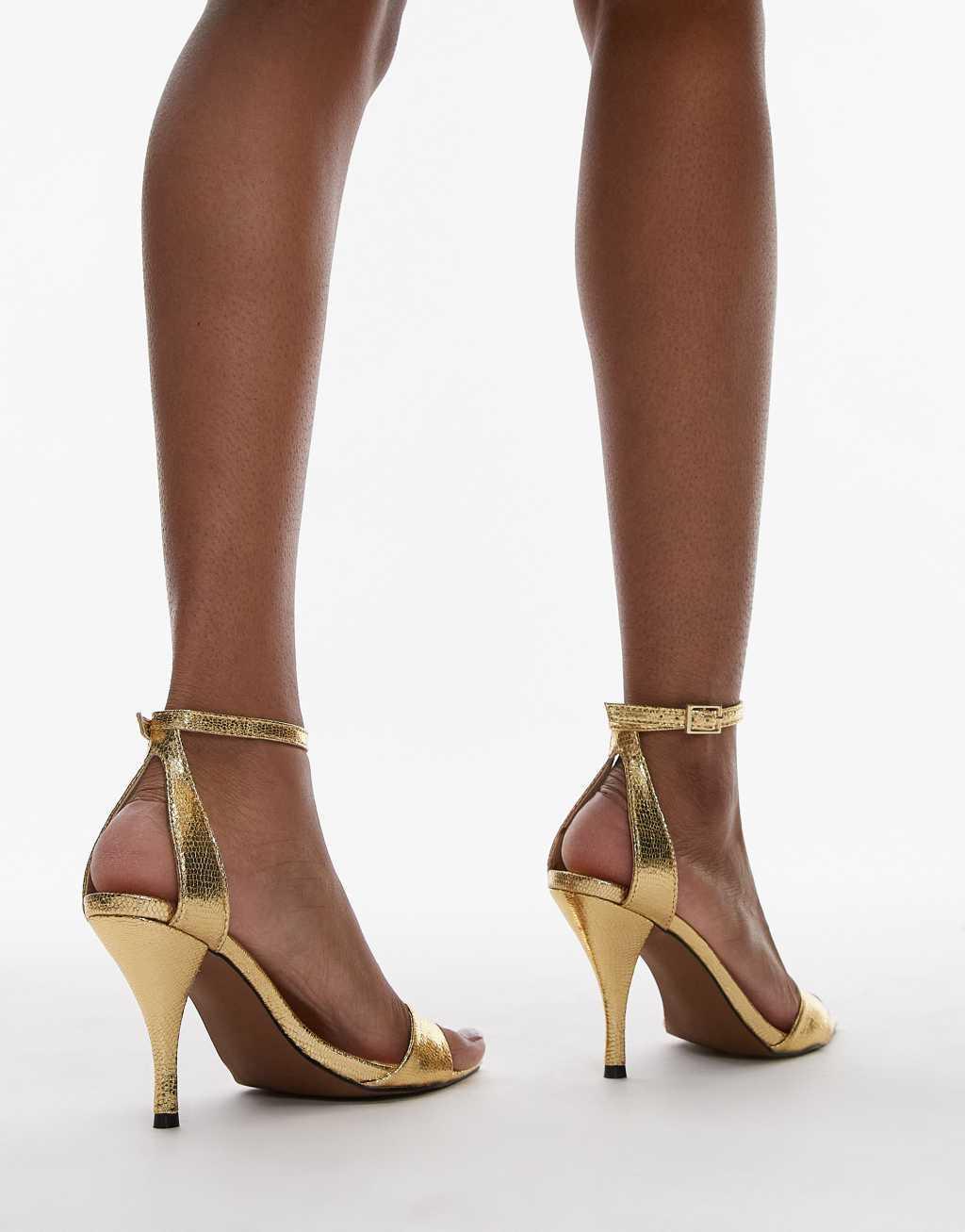 Topshop Gianna pointed toe high heels in gold Product Image