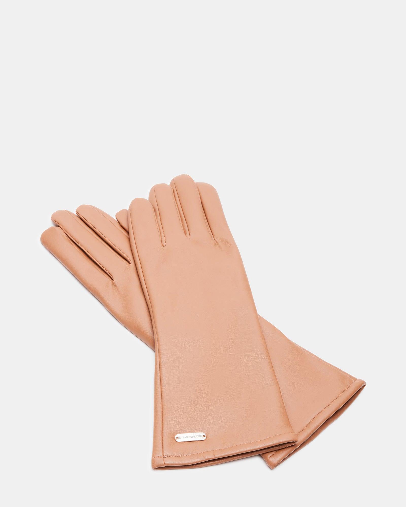 FAUX LEATHER FOREARM GLOVES TAN Female Product Image