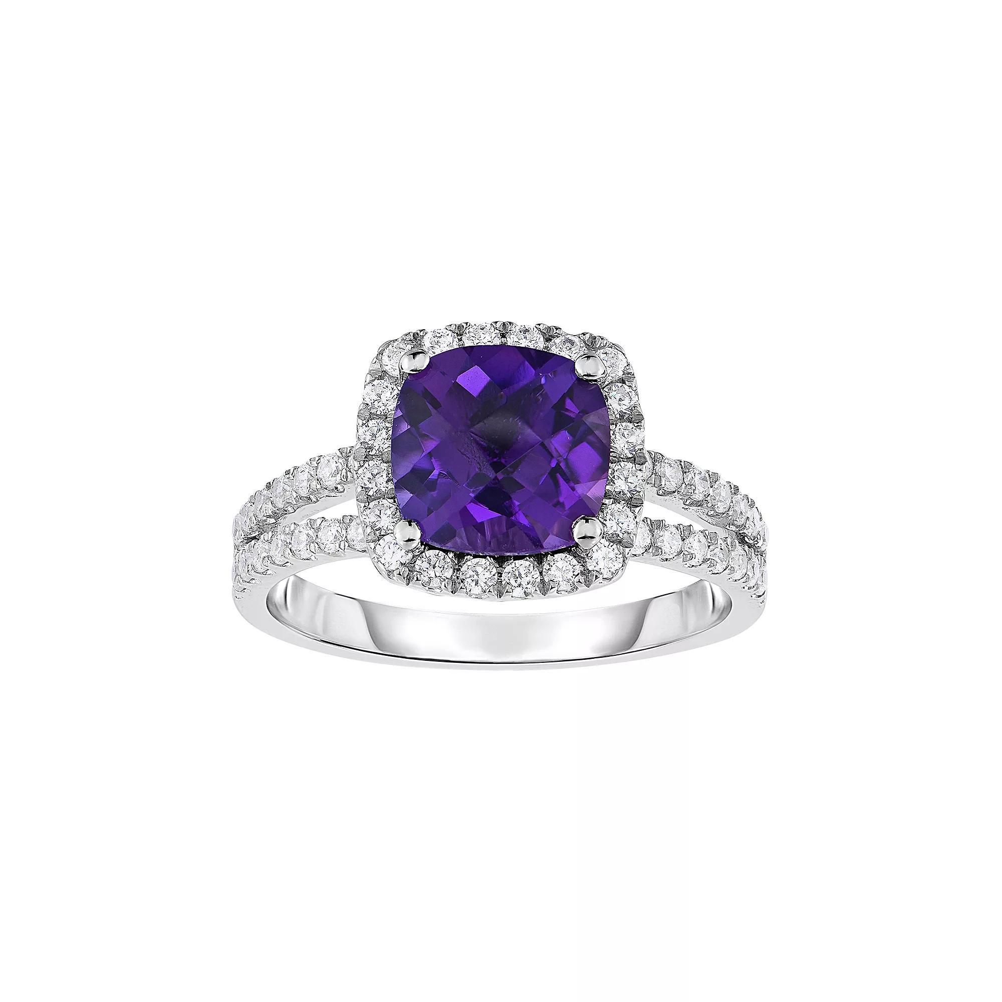 Oro Leoni Sterling Silver Amethyst & Cubic Zirconia Split-Shank Ring, Women's,  Product Image