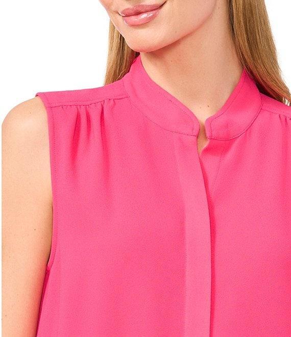 CeCe Woven Stand Collar Sleeveless Button Front Top Product Image