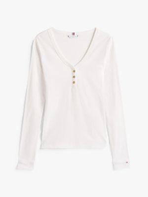 Gold-Button Scoop Neck Henley Product Image
