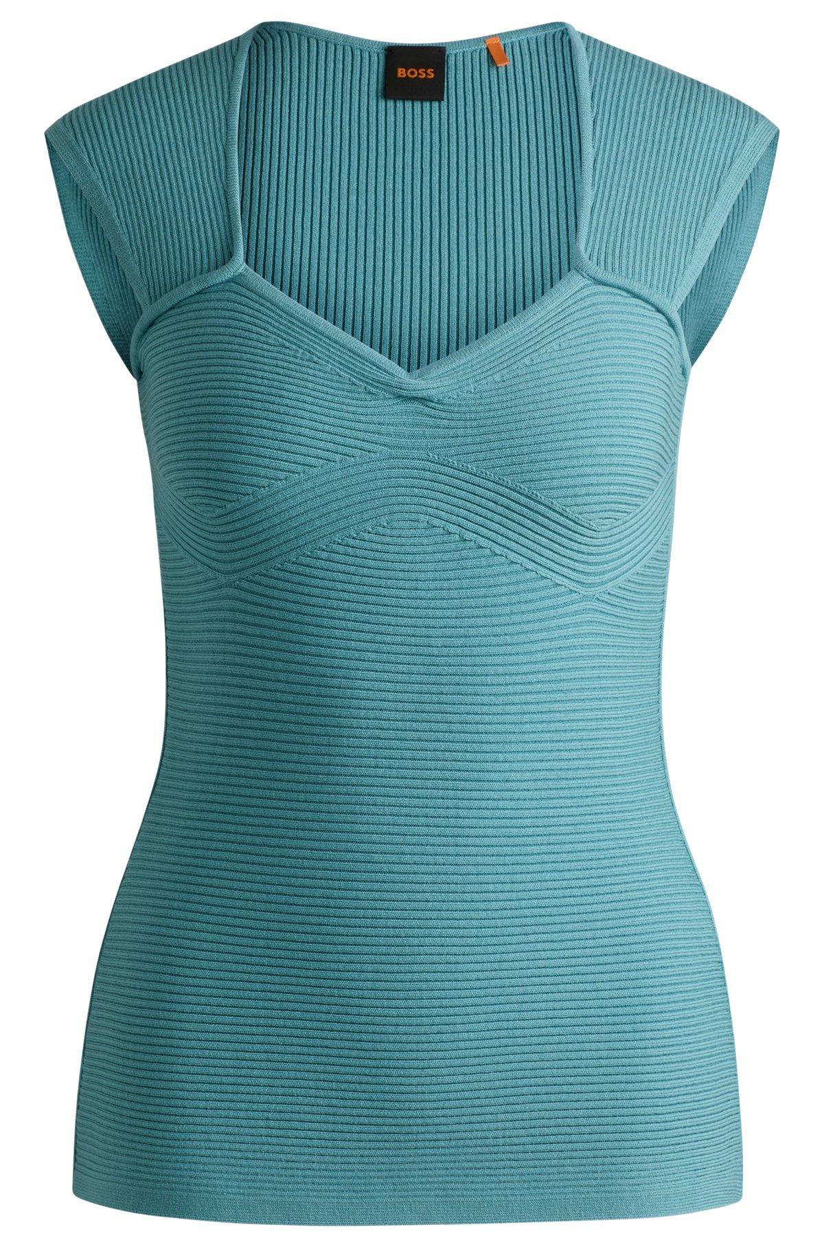 Sleeveless top in stretch fabric with mixed ribbing Product Image