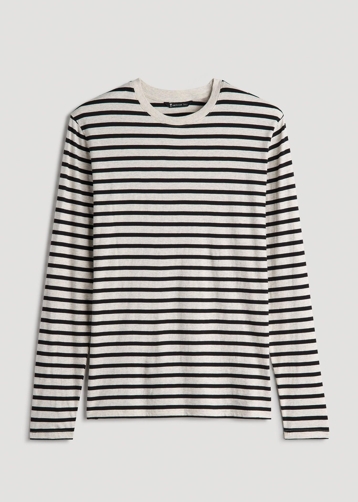 Long Sleeve Striped Tee for Tall Men in Beige Heather and Black Stripe Male Product Image