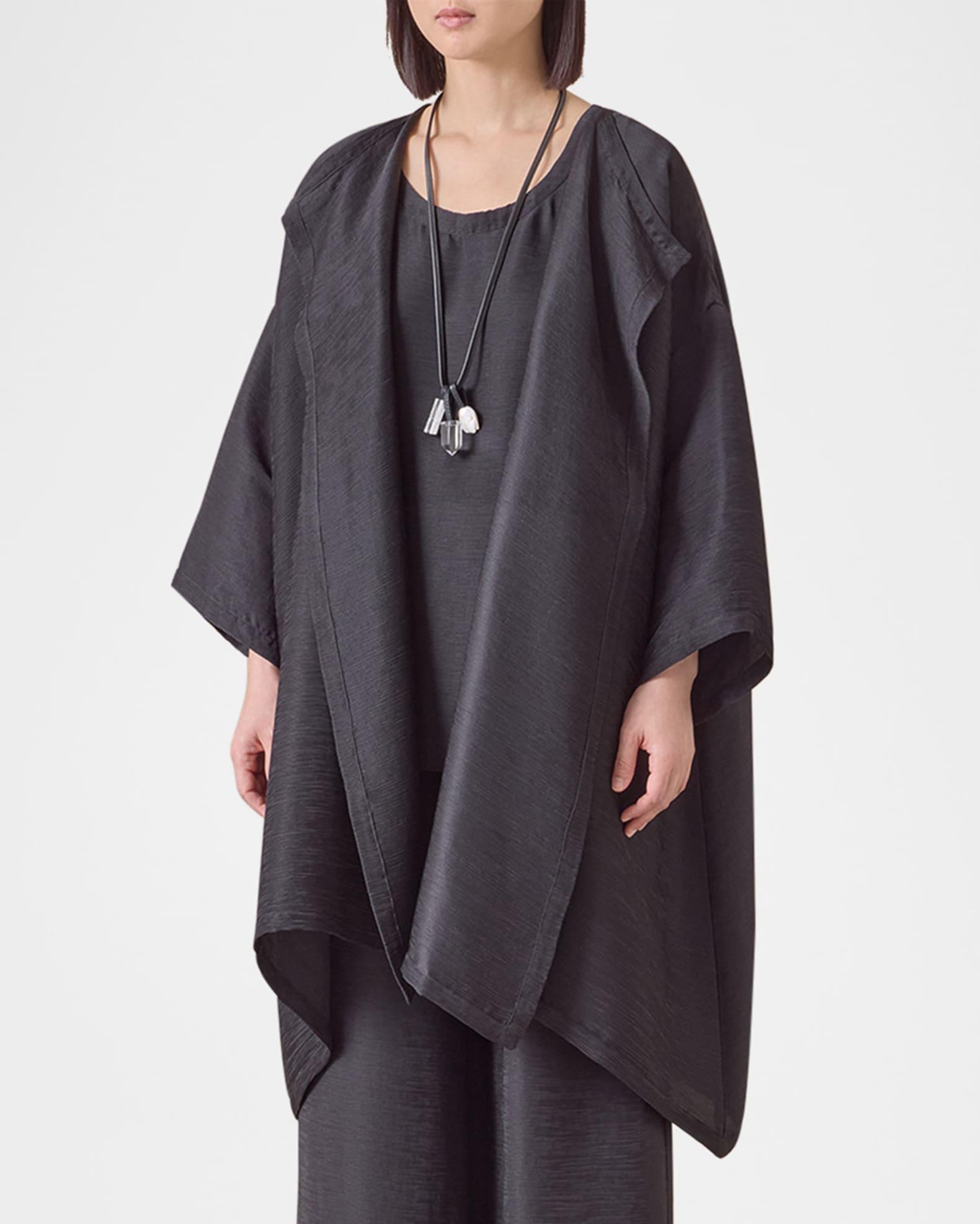 Silk Plisse Wide A-Line Jacket Coat (Long Plus Length) Product Image