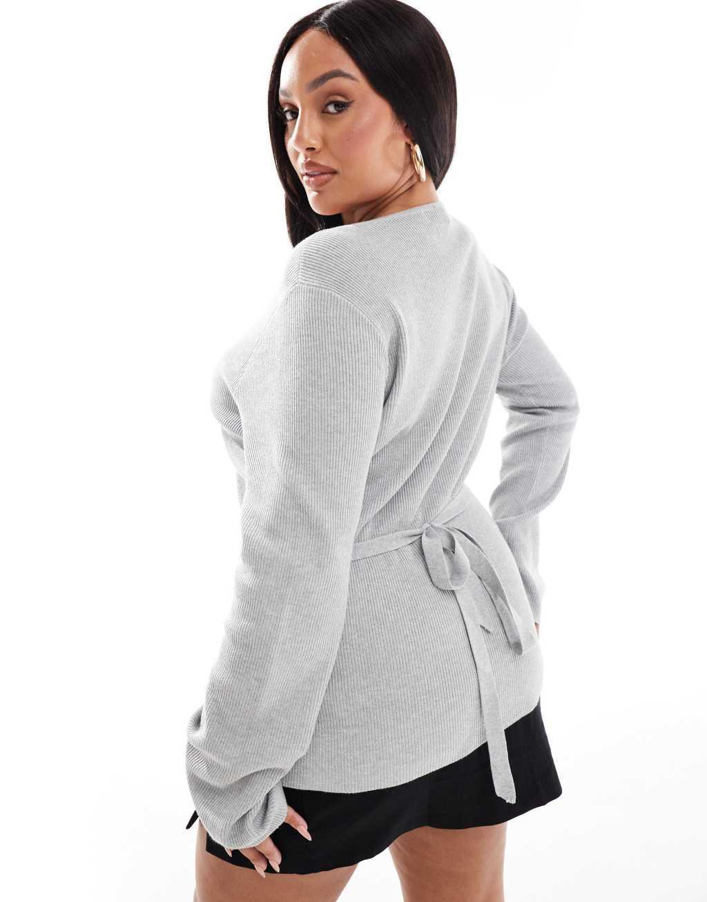 Pretty Lavish Curve wrap knit top in gray Product Image