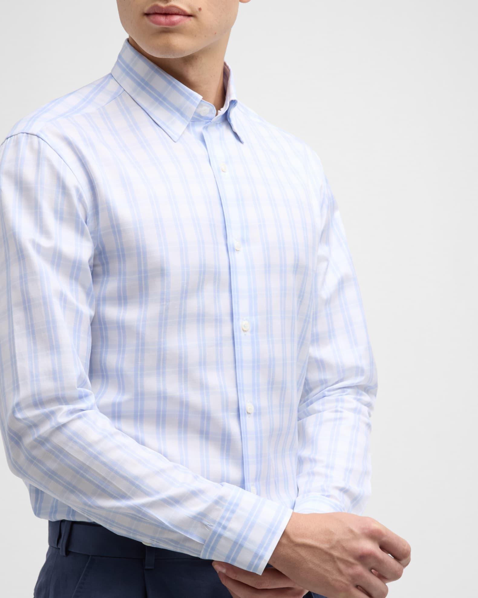 Men's Cotton-Linen Check-Print Sport Shirt Product Image