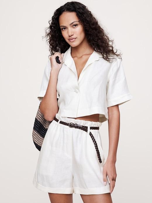 Oversized Linen Cropped Resort Shirt Product Image