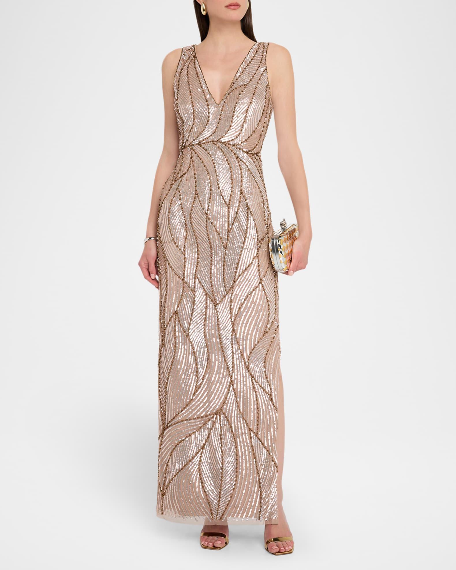 Sleeveless Bead & Sequin Column Gown Product Image